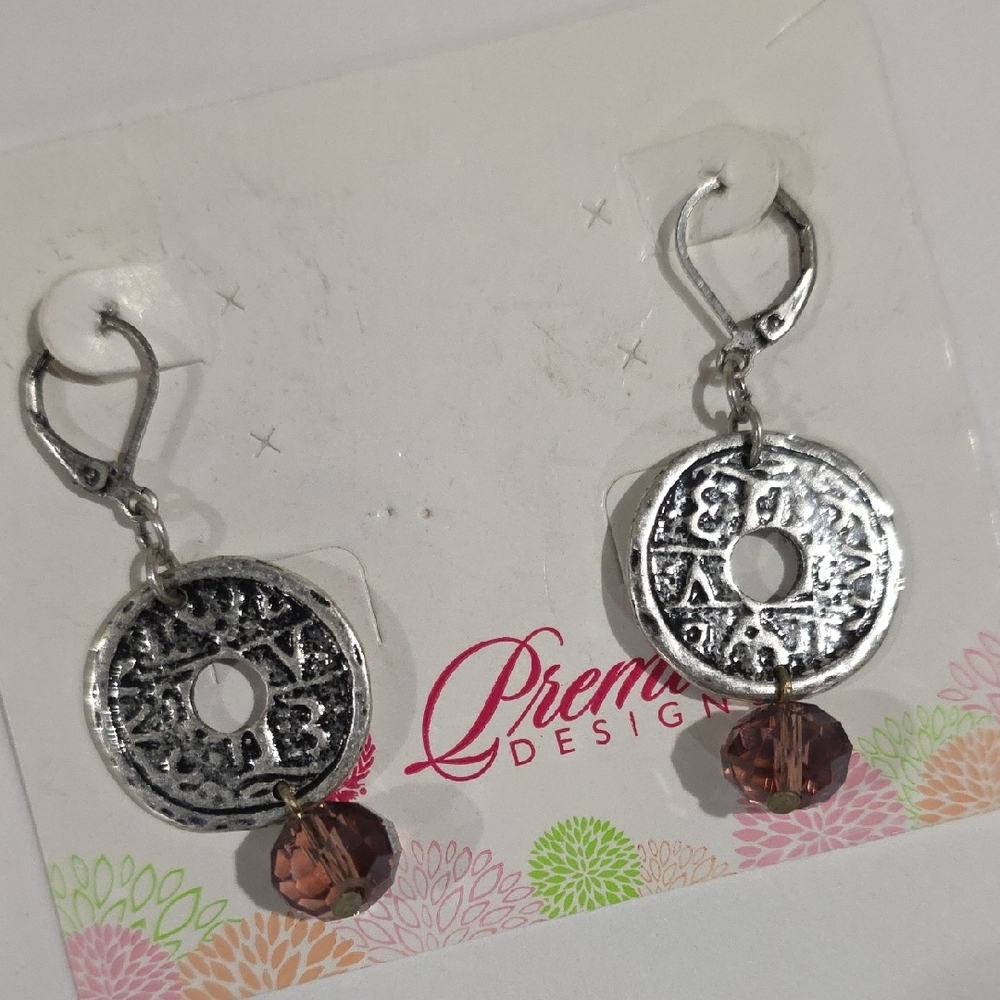 Silver Tribal Earrings with Brown Faceted Crystal Drops – Boho Statement Jewelry - Picture 5 of 9